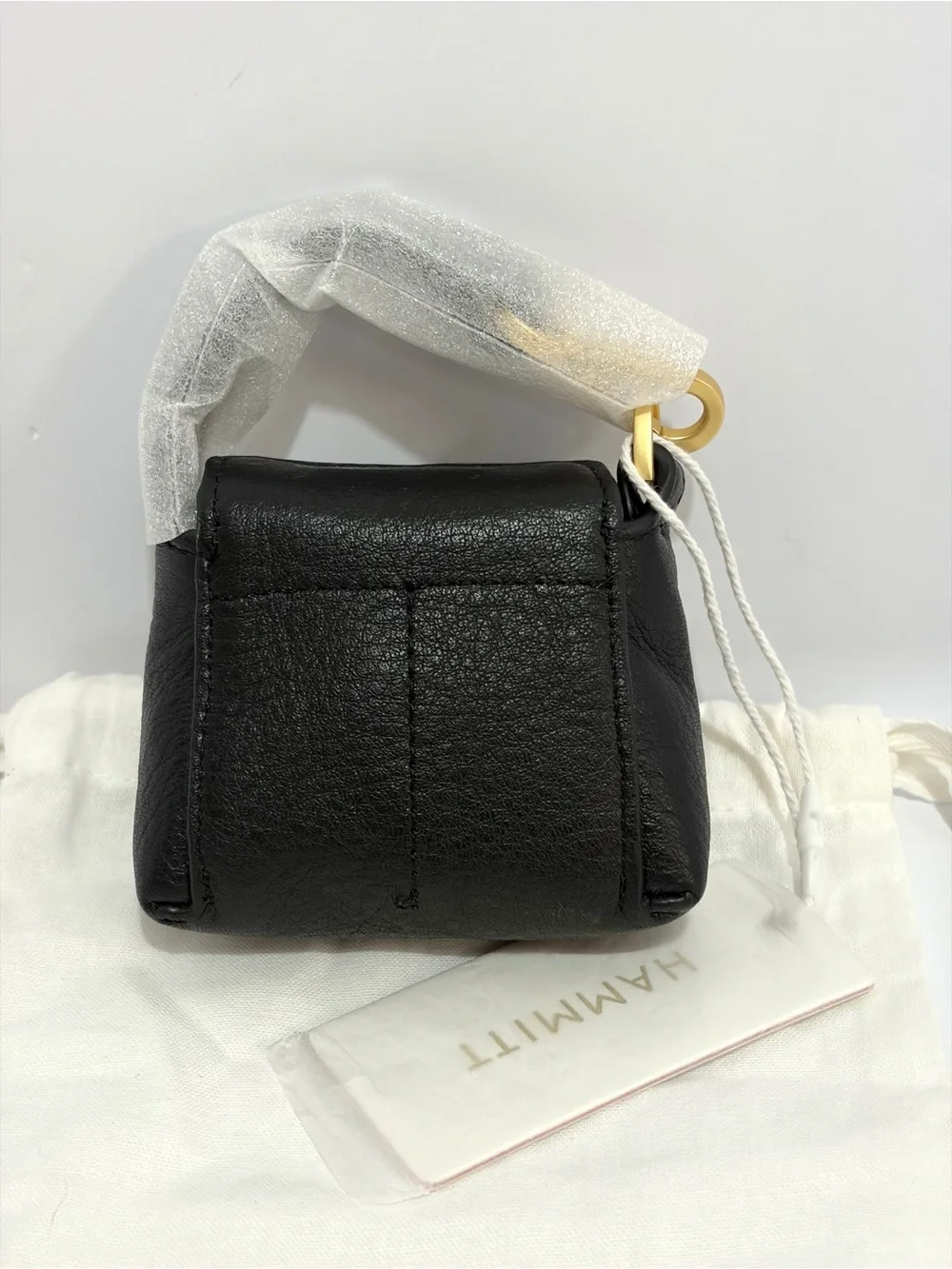 Hammitt Mini B Bag Charm/Pouch In Black Leather With Brushed Gold Hardware NWT!!